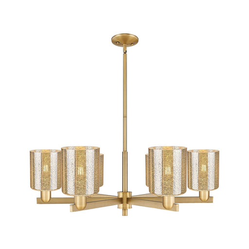 Innovations Cobbleskill 35in 6-Light Chandelier | Industrial Brushed Brass Steel and Mercury Glass | Dining Room & Living Room | Model 716-6CR-BB-G116