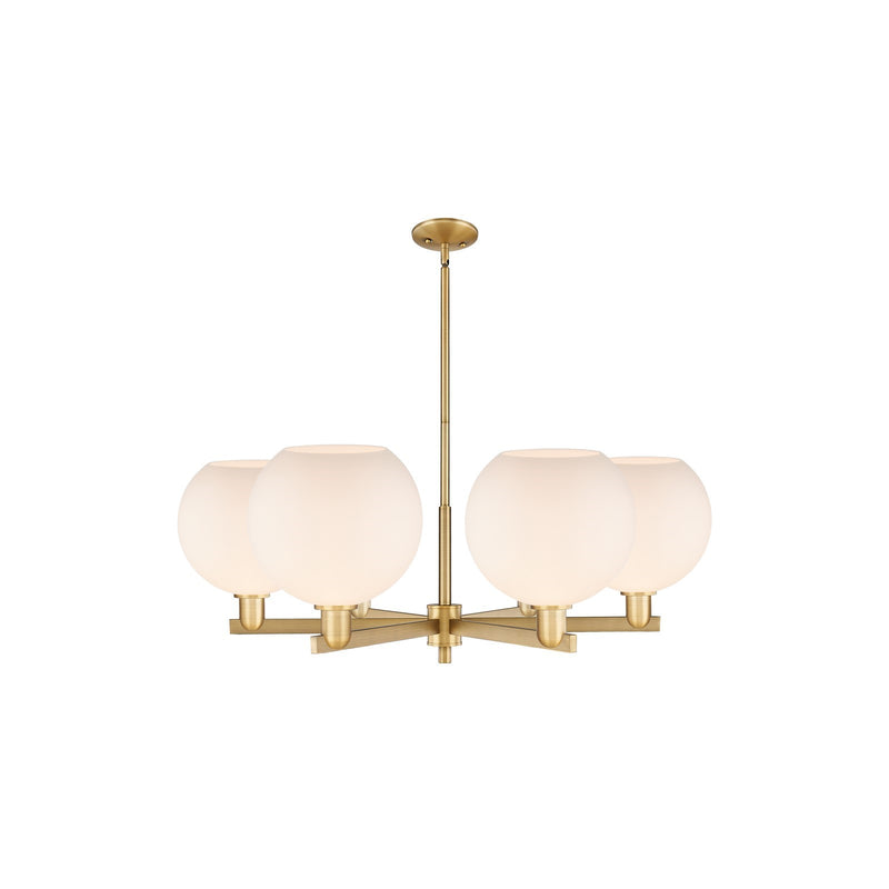 Innovations Athens 40in 6-Light Chandelier | Industrial Brushed Brass Steel and Matte White Glass | Kitchen Island & Dining | Model 716-6CR-BB-G121-10