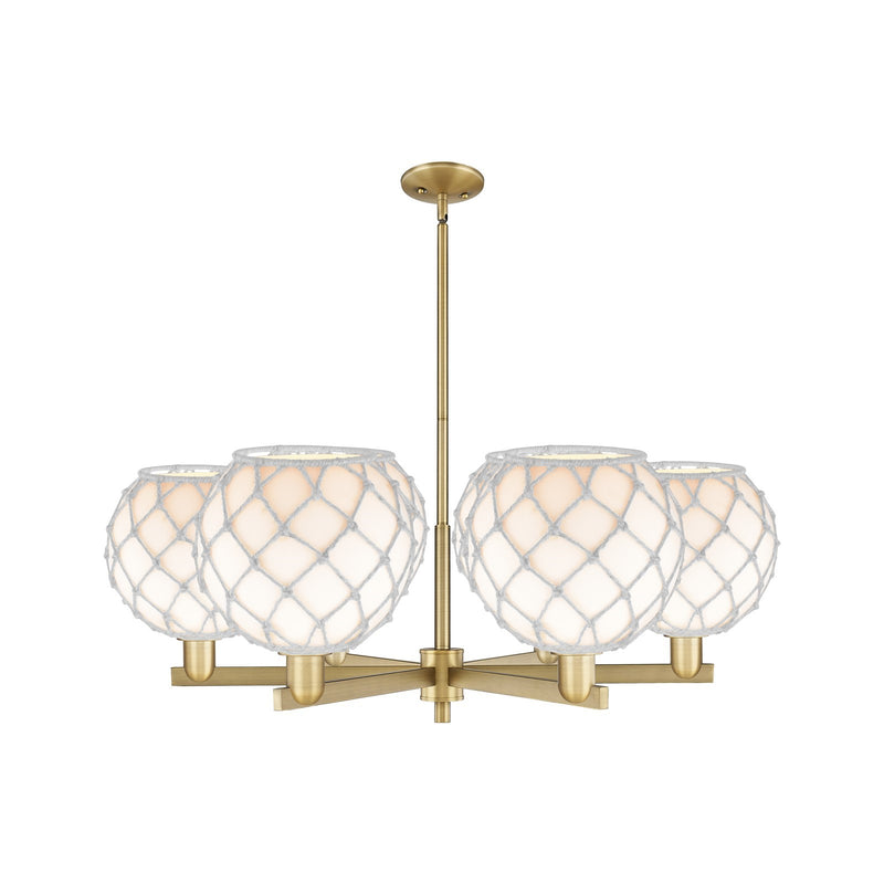 Innovations Farmhouse Rope 40in 6-Light Chandelier | Industrial Brushed Brass and White Glass with Rope | Kitchen & Dining | Model 716-6CR-BB-G121-10RW