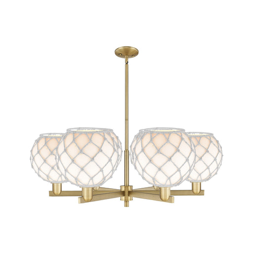 Innovations Farmhouse Rope 40in 6-Light Chandelier | Industrial Brushed Brass and White Glass with Rope | Kitchen & Dining | Model 716-6CR-BB-G121-10RW
