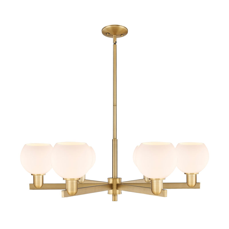 Innovations Athens 36in 6-Light Chandelier | Industrial Brushed Brass and Matte White Glass | Dining Room & Living Room | Model 716-6CR-BB-G121-6