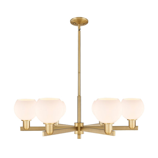 Innovations Athens 36in 6-Light Chandelier | Industrial Brushed Brass and Matte White Glass | Dining Room & Living Room | Model 716-6CR-BB-G121-6