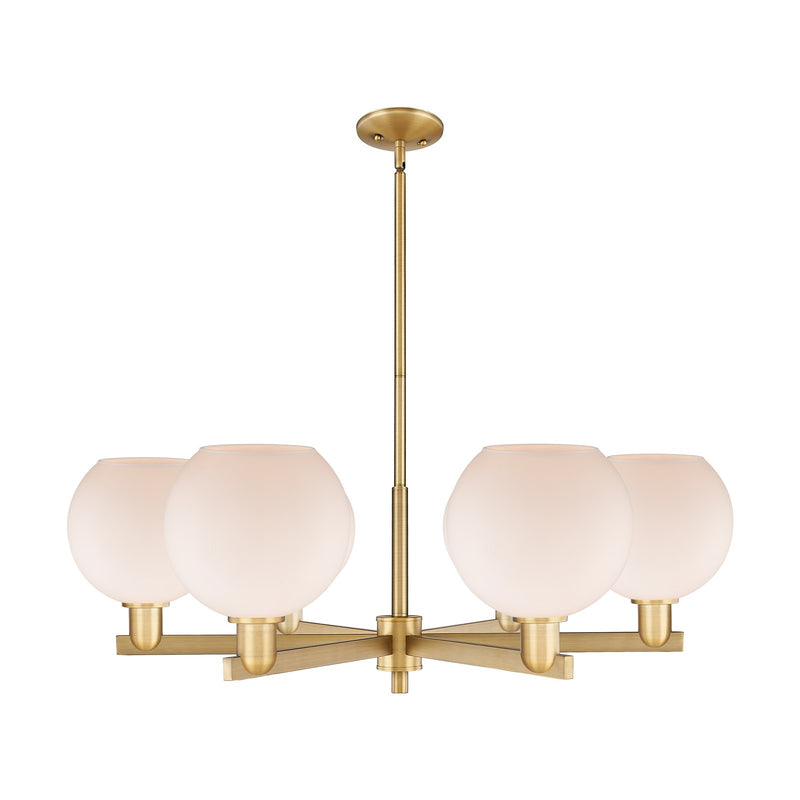 Innovations Athens 38in 6-Light Chandelier | Industrial Brushed Brass and Matte White Glass | Dining Room & Living Room | Model 716-6CR-BB-G121-8