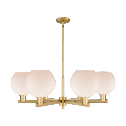 Innovations Athens 38in 6-Light Chandelier | Industrial Brushed Brass and Matte White Glass | Dining Room & Living Room | Model 716-6CR-BB-G121-8