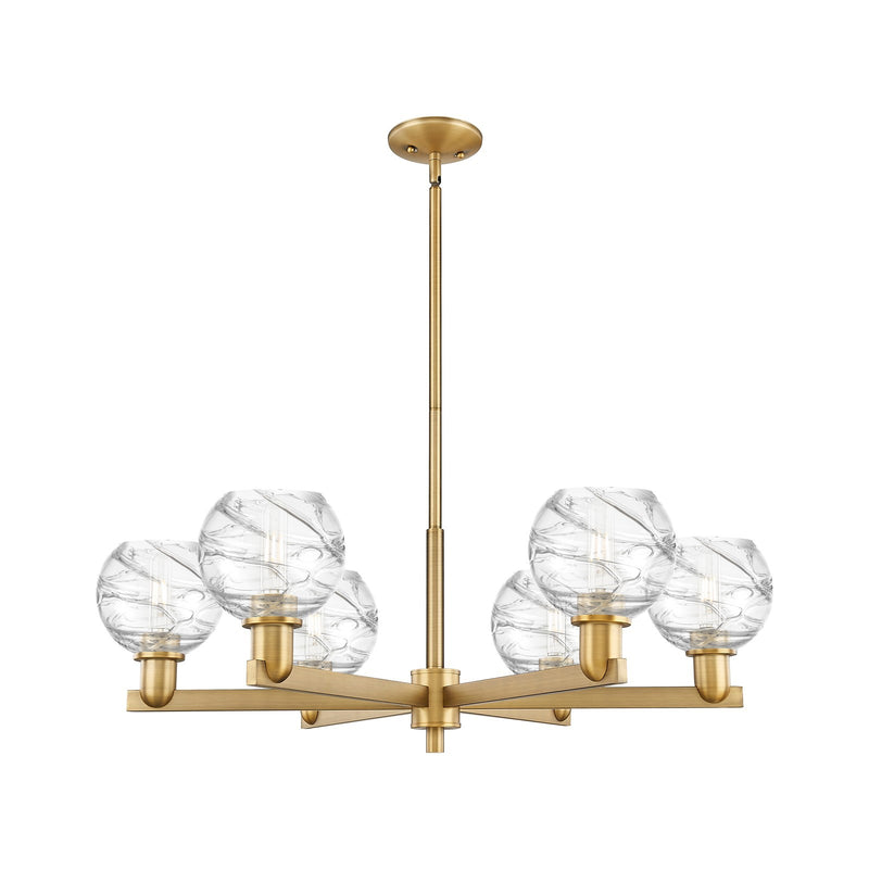 Innovations Athens Deco Swirl 35.625in 6-Light Chandelier | Industrial Brushed Brass Steel and Clear Glass | Kitchen Island & | Model 716-6CR-BB-G1213-6CL