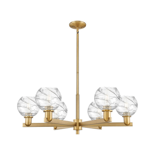 Innovations Athens Deco Swirl 35.625in 6-Light Chandelier | Industrial Brushed Brass Steel and Clear Glass | Kitchen Island & | Model 716-6CR-BB-G1213-6CL