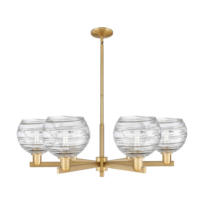 Innovations Athens Deco Swirl 38in 6-Light Chandelier | Industrial Brushed Brass Steel and Clear Deco Swirl Glass | Dining | Model 716-6CR-BB-G1213-8CL