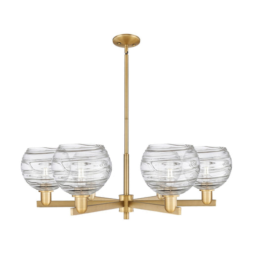 Innovations Athens Deco Swirl 38in 6-Light Chandelier | Industrial Brushed Brass Steel and Clear Deco Swirl Glass | Dining | Model 716-6CR-BB-G1213-8CL
