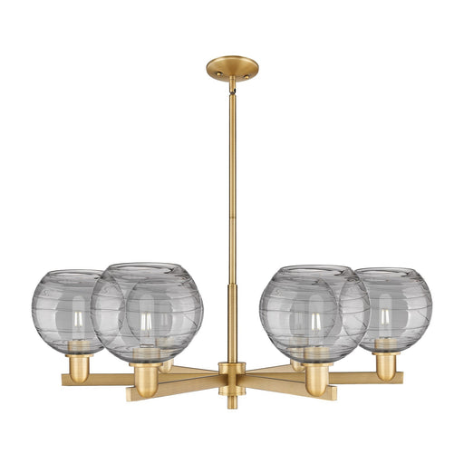 Innovations Athens Deco Swirl 38in 6-Light Chandelier | Industrial Brushed Brass and Light Smoke Glass | Dining Room & Living | Model 716-6CR-BB-G1213-8SM