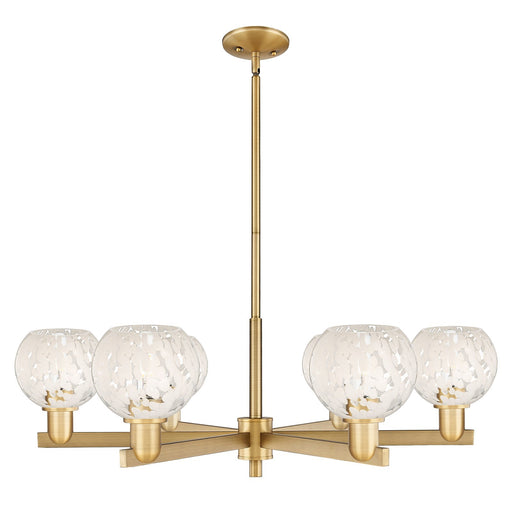 Innovations White Mouchette 36in 6-Light Chandelier | Industrial Brushed Brass and White Mouchette Glass | Dining Room & | Model 716-6CR-BB-G1216-6WM