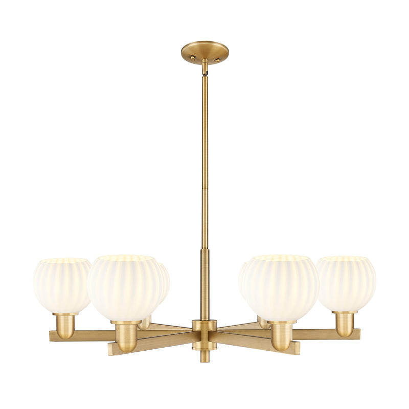 Innovations Lighting White Venetian 36in 6-Light Chandelier | Industrial Brushed Brass and White Venetian Glass | Kitchen | Model 716-6CR-BB-G1217-6WV