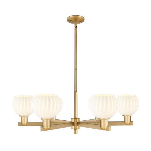 Innovations Lighting White Venetian 36in 6-Light Chandelier | Industrial Brushed Brass and White Venetian Glass | Kitchen | Model 716-6CR-BB-G1217-6WV