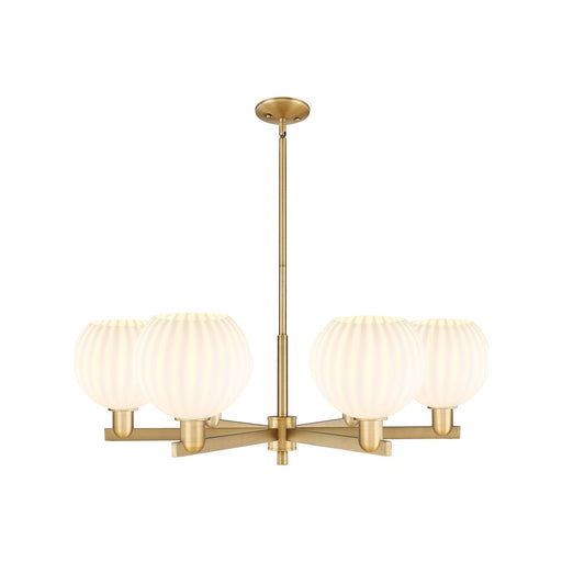 Innovations Lighting Arcadia 38in 6-Light Chandelier | Industrial Brushed Brass and White Venetian Glass | Dining Room & | Model 716-6CR-BB-G1217-8WV