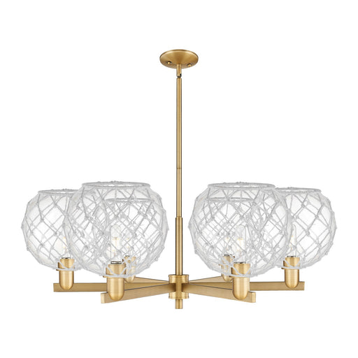 Innovations Farmhouse Rope 40in 6-Light Chandelier | Industrial Brushed Brass Steel and Clear Glass with White Rope | Dining | Model 716-6CR-BB-G122-10RW
