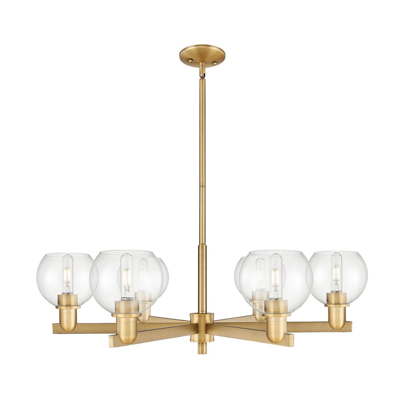 Innovations Athens 36in 6-Light Chandelier | Industrial Brushed Brass Steel and Clear Glass | Kitchen Island & Dining Room | Model 716-6CR-BB-G122-6
