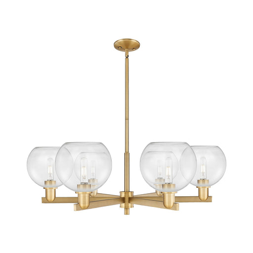 Innovations Athens 38in 6-Light Chandelier | Industrial Brushed Brass Steel and Clear Glass | Dining Room & Living Room | Model 716-6CR-BB-G122-8