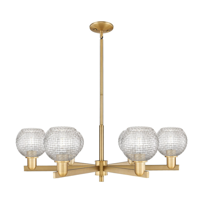 Innovations Athens 36in 6-Light Chandelier | Industrial Brushed Brass Steel and Clear Basket Weave Glass | Dining Room & | Model 716-6CR-BB-G122C-6CL