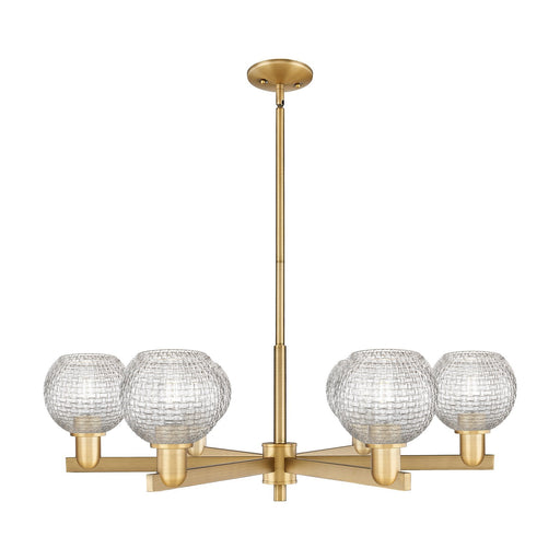Innovations Athens 36in 6-Light Chandelier | Industrial Brushed Brass Steel and Clear Basket Weave Glass | Dining Room & | Model 716-6CR-BB-G122C-6CL