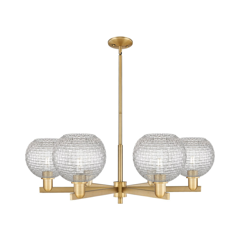 Innovations Athens 38in 6-Light Chandelier | Industrial Brushed Brass Steel and Clear Basket Weave Glass | Dining Room & | Model 716-6CR-BB-G122C-8CL