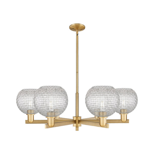 Innovations Athens 38in 6-Light Chandelier | Industrial Brushed Brass Steel and Clear Basket Weave Glass | Dining Room & | Model 716-6CR-BB-G122C-8CL