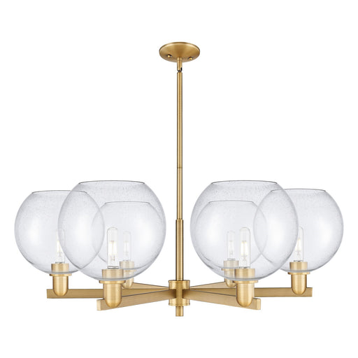 Innovations Athens 40in 6-Light Chandelier | Industrial Brushed Brass Steel and Seedy Glass | Dining Room & Living Room | Model 716-6CR-BB-G124-10