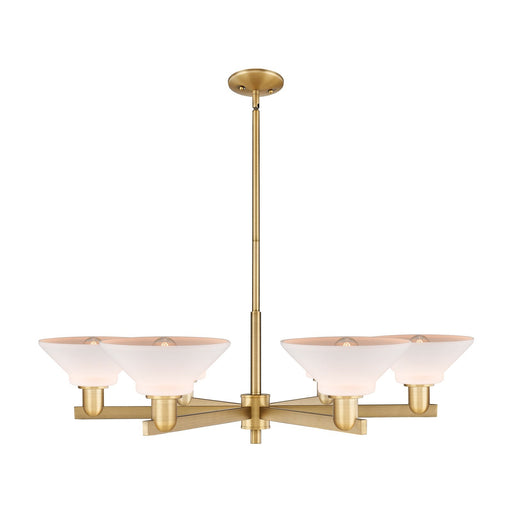 Innovations Orwell 38in 6-Light Chandelier | Industrial Brushed Brass and Matte White Glass | Kitchen Island & Dining Room | Model 716-6CR-BB-G131