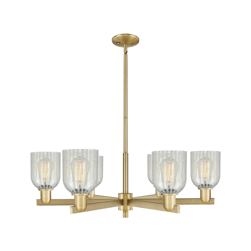 Innovations Caledonia 35in 6-Light Chandelier | Industrial Brushed Brass Steel and Mouchette Glass | Dining Room & Living Room | Model 716-6CR-BB-G2511