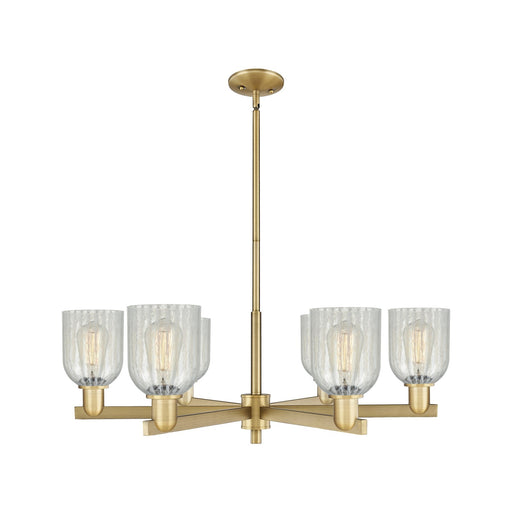 Innovations Caledonia 35in 6-Light Chandelier | Industrial Brushed Brass Steel and Mouchette Glass | Dining Room & Living Room | Model 716-6CR-BB-G2511