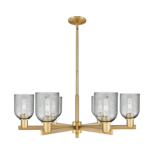 Innovations Caledonia 35in 6-Light Chandelier | Industrial Brushed Brass and Charcoal Glass | Kitchen Island & Dining Room | Model 716-6CR-BB-G257
