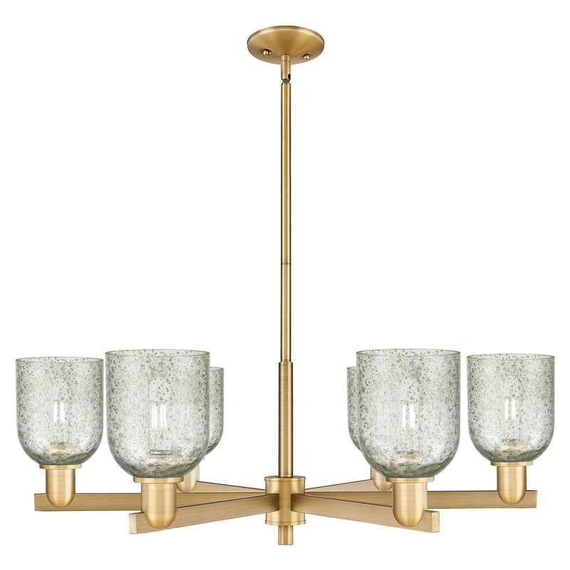 Innovations Caledonia 35in 6-Light Chandelier | Industrial Brushed Brass and Mica Glass | Dining Room & Living Room | Model 716-6CR-BB-G259