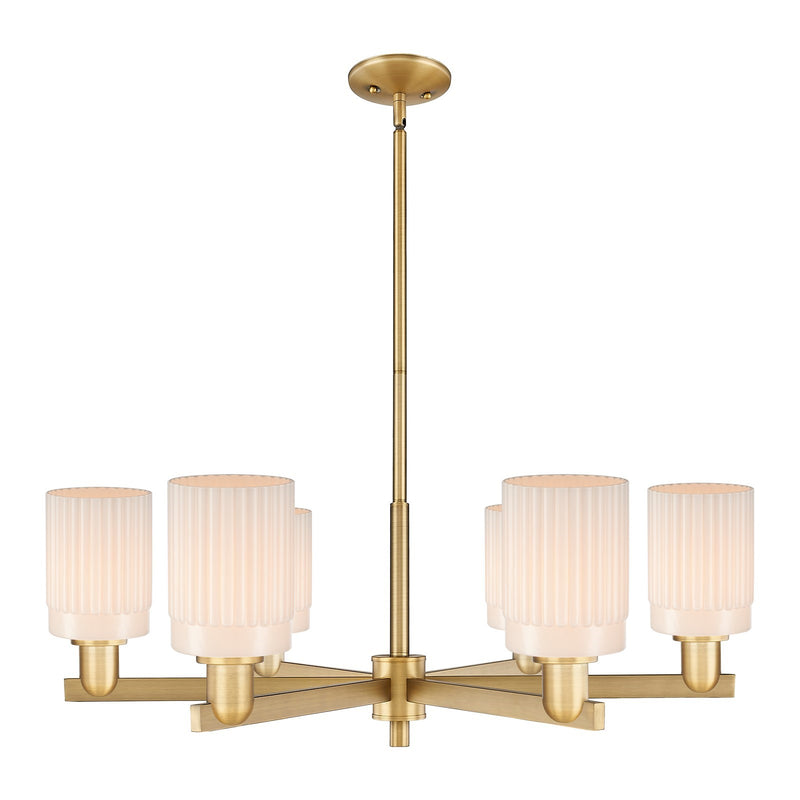 Innovations Hadley 34in 6-Light Chandelier | Industrial Brushed Brass and Matte White Glass | Kitchen Island & Dining Room | Model 716-6CR-BB-G341