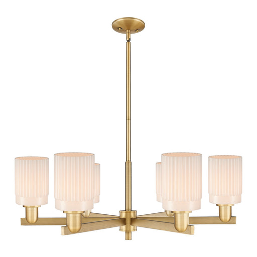 Innovations Hadley 34in 6-Light Chandelier | Industrial Brushed Brass and Matte White Glass | Kitchen Island & Dining Room | Model 716-6CR-BB-G341
