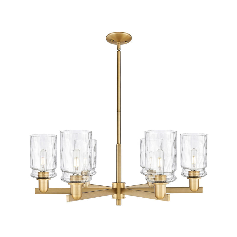 Innovations Candor 34.5in 6-Light Chandelier | Industrial Brushed Brass Steel and Clear Waterglass Glass | Dining Room & Living | Model 716-6CR-BB-G352