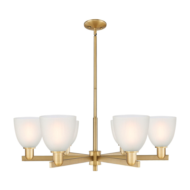 Innovations Castile 36in 6-Light Chandelier | Industrial Brushed Brass and White Glass | Kitchen Island & Dining Room | Model 716-6CR-BB-G381