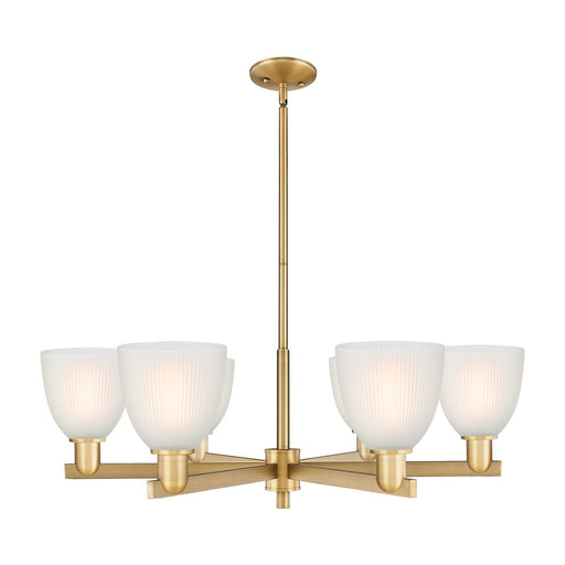 Innovations Castile 36in 6-Light Chandelier | Industrial Brushed Brass and White Glass | Kitchen Island & Dining Room | Model 716-6CR-BB-G381
