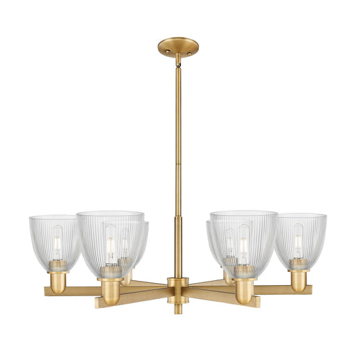 Innovations Castile 36in 6-Light Chandelier | Industrial Brushed Brass and Clear Glass | Damp Rated Dining Room & Living Room | Model 716-6CR-BB-G382