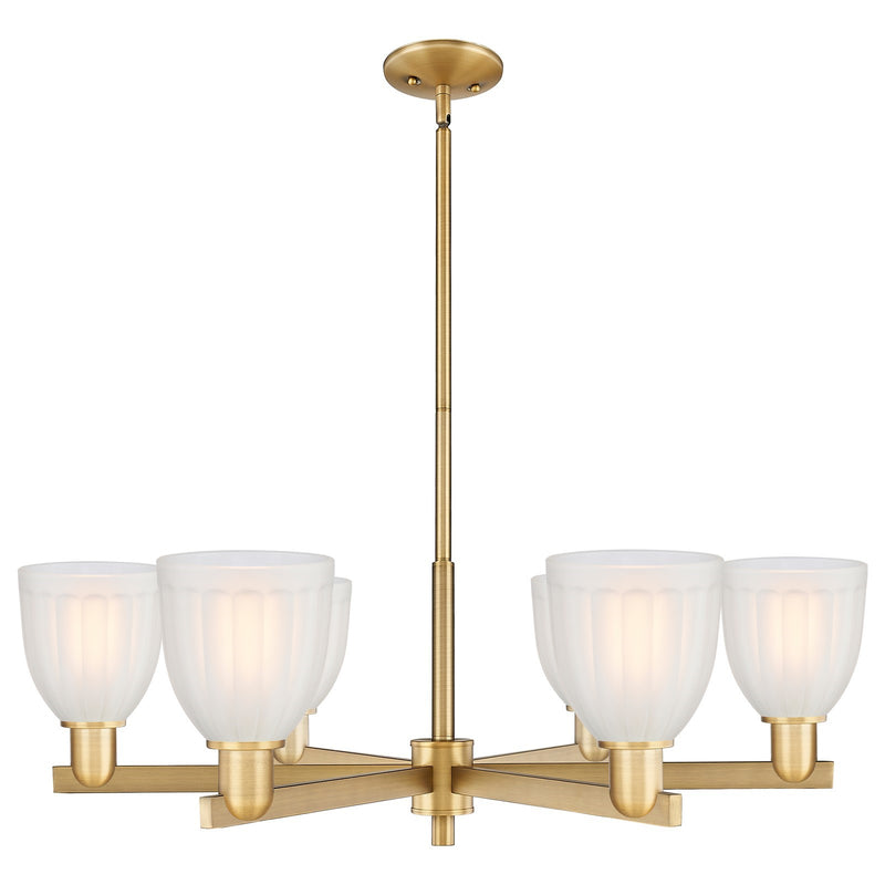 Innovations Brookfield 36in 6-Light Chandelier | Industrial Brushed Brass Steel and White Frosted Ribbed Glass | Kitchen Island & | Model 716-6CR-BB-G441