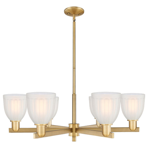 Innovations Brookfield 36in 6-Light Chandelier | Industrial Brushed Brass Steel and White Frosted Ribbed Glass | Kitchen Island & | Model 716-6CR-BB-G441