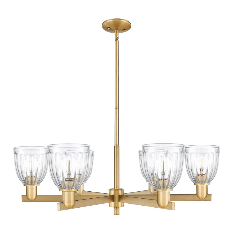 Innovations Brookfield 36in 6-Light Chandelier | Industrial Brushed Brass Steel and Clear Ribbed Glass | Dining Room & Living Room | Model 716-6CR-BB-G442