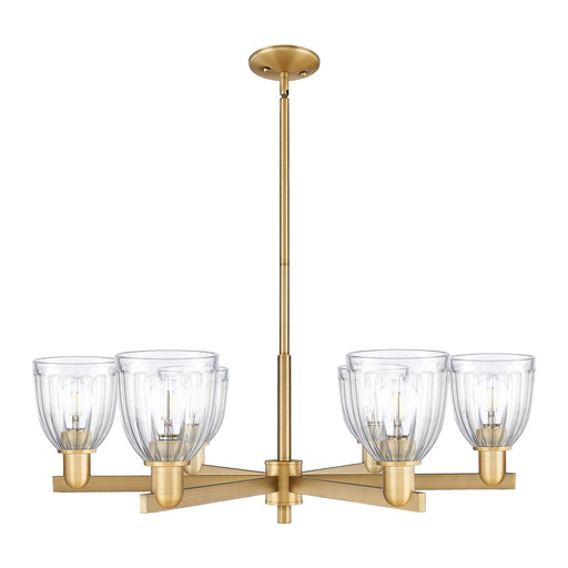 Innovations Brookfield 36in 6-Light Chandelier | Industrial Brushed Brass Steel and Clear Ribbed Glass | Dining Room & Living Room | Model 716-6CR-BB-G442