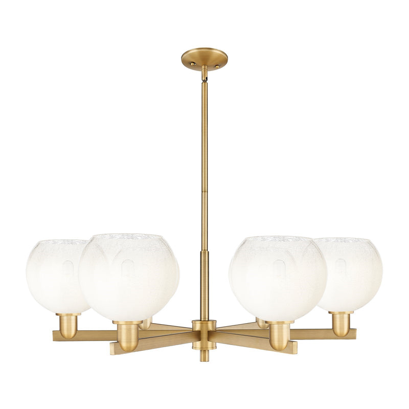 Innovations Brookhaven Globe 38in 6-Light Chandelier | Industrial Brushed Brass Steel and Opal Glass | Dining Room & Living | Model 716-6CR-BB-G483-8OP