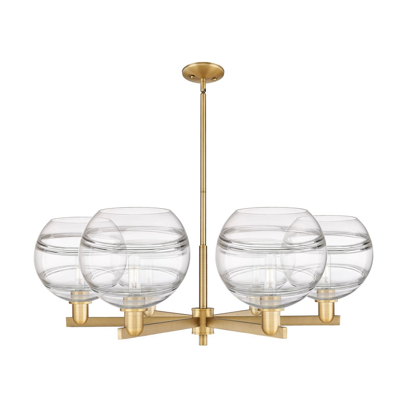 Innovations Rochester 40in 6-Light Chandelier | Industrial Brushed Brass Steel and Clear Glass | Dining Room & Living Room | Model 716-6CR-BB-G556-10CL