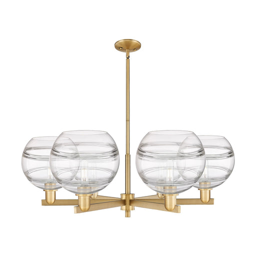 Innovations Rochester 40in 6-Light Chandelier | Industrial Brushed Brass Steel and Clear Glass | Dining Room & Living Room | Model 716-6CR-BB-G556-10CL