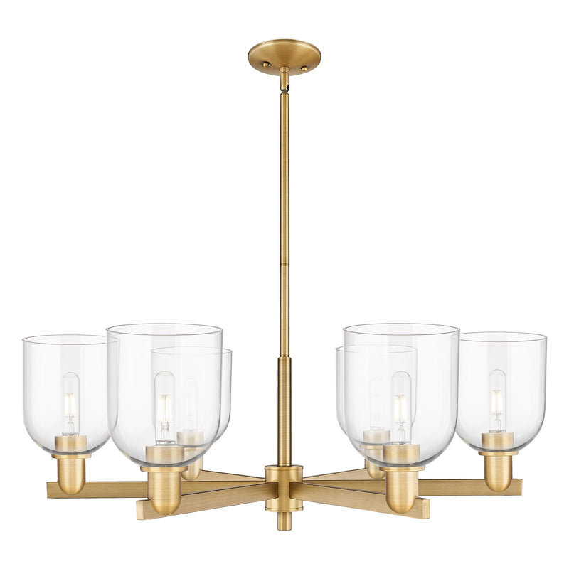 Innovations Bella 35in 6-Light Chandelier | Industrial Brushed Brass and Clear Glass | Dining Room & Living Room | Model 716-6CR-BB-G558-6CL