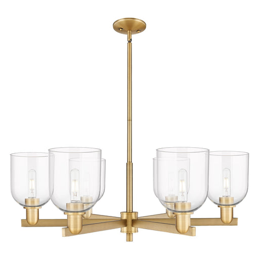 Innovations Bella 35in 6-Light Chandelier | Industrial Brushed Brass and Clear Glass | Dining Room & Living Room | Model 716-6CR-BB-G558-6CL