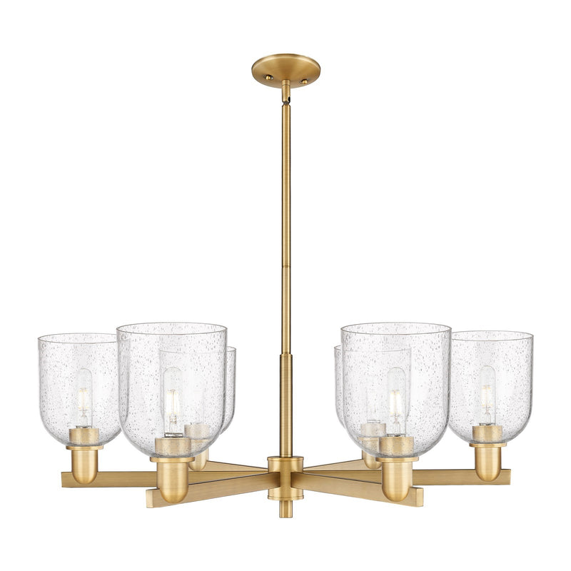 Innovations Bella 35in 6-Light Chandelier | Industrial Brushed Brass Steel and Seedy Glass | Dining Room & Living Room | Model 716-6CR-BB-G558-6SDY