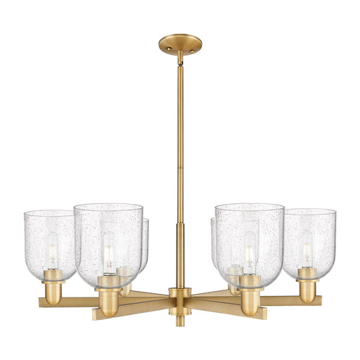 Innovations Bella 35in 6-Light Chandelier | Industrial Brushed Brass Steel and Seedy Glass | Dining Room & Living Room | Model 716-6CR-BB-G558-6SDY