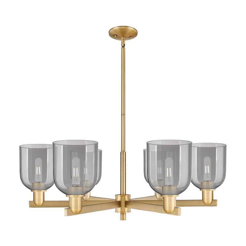 Innovations Bella 35in 6-Light Chandelier | Industrial Brushed Brass Steel and Light Smoke Glass | Kitchen Island & Dining | Model 716-6CR-BB-G558-6SM