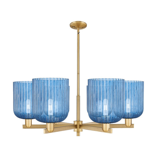 Innovations Bridal Veil 38in 6-Light Chandelier | Industrial Brushed Brass Steel and Princess Blue Glass | Dining Room & | Model 716-6CR-BB-G559-8BL