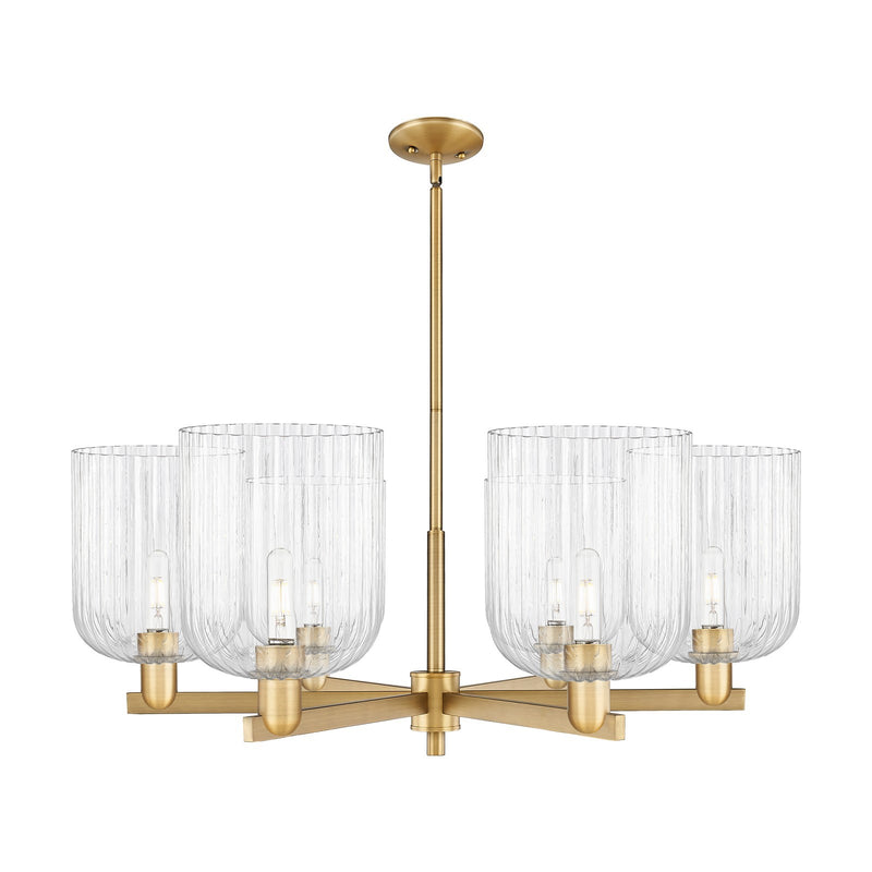 Innovations Bridal Veil 38in 6-Light Chandelier | Industrial Brushed Brass Steel and Clear Ribbed Glass | Kitchen Island & | Model 716-6CR-BB-G559-8CL